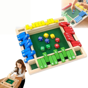 Shut-the-Box-Spiel, Holzwürfel-Brettspiel, Vierseitiges Flip-Kartenspiel, Verbessertes Holzwürfelspiel für 2-4 Spieler, Verbessert die Mathematik-Fähigkeiten