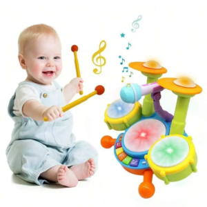 Educational Kids Drum Set for Toddlers 1-3 Years Old Musical Baby Toy with Microphone Girls And Boys Learning Instrument Gift