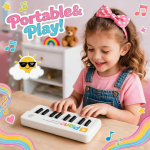 Tragbares Klavier-Spielzeug für Kleinkinder, Baby-Musikspielzeug mit Musik & Licht, Taschen-Reiseinstrument-Spielzeug