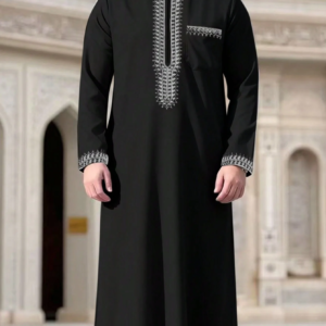 Muslim Men's Long Sleeve Collared Embroidered Loose Traditional Saudi Arabian Clothing Ethnic Sobr Fashionable Cultural Wear