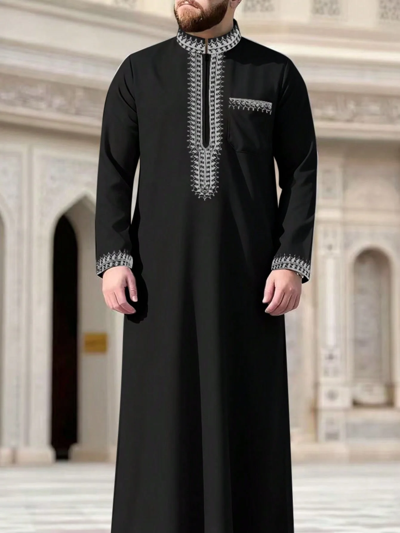 Muslim Men'S Long Sleeve Collared Embroidered Loose Traditional Saudi Arabian Clothing Ethnic Sobr Fashionable Cultural Wear Muslim Men'S Long Sleeve Collared Embroidered Loose Traditional Saudi Arabian Clothing Ethnic Sobr Fashionable Cultural Wear