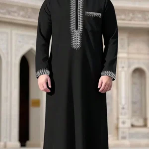 Muslim Men's Long Sleeve Collared Embroidered Loose Traditional Saudi Arabian Clothing Ethnic Sobr Fashionable Cultural Wear