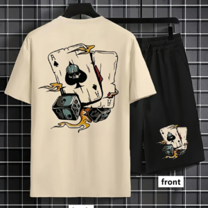 Amerikanische Herren-Sommermode, Poker-Graffiti-Druck, bequem, atmungsaktiv, Rundhals-T-Shirt, Shorts, Outdoor-Streetwear